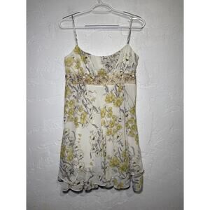 Necessary Objects floral beaded empire waist sheer lined‎ dress womens small y2k